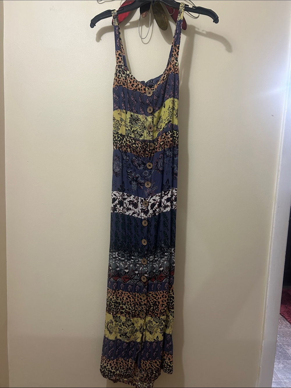 Angie Mixed Print Maxi Dress in Blue and Yellow